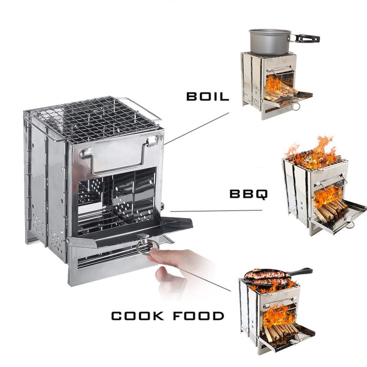 Lightweight Camping Wood Stove,  Adjustable and Folding - Big Dog Sporting Goods