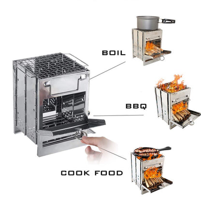 Lightweight Camping Wood Stove,  Adjustable and Folding - Big Dog Sporting Goods