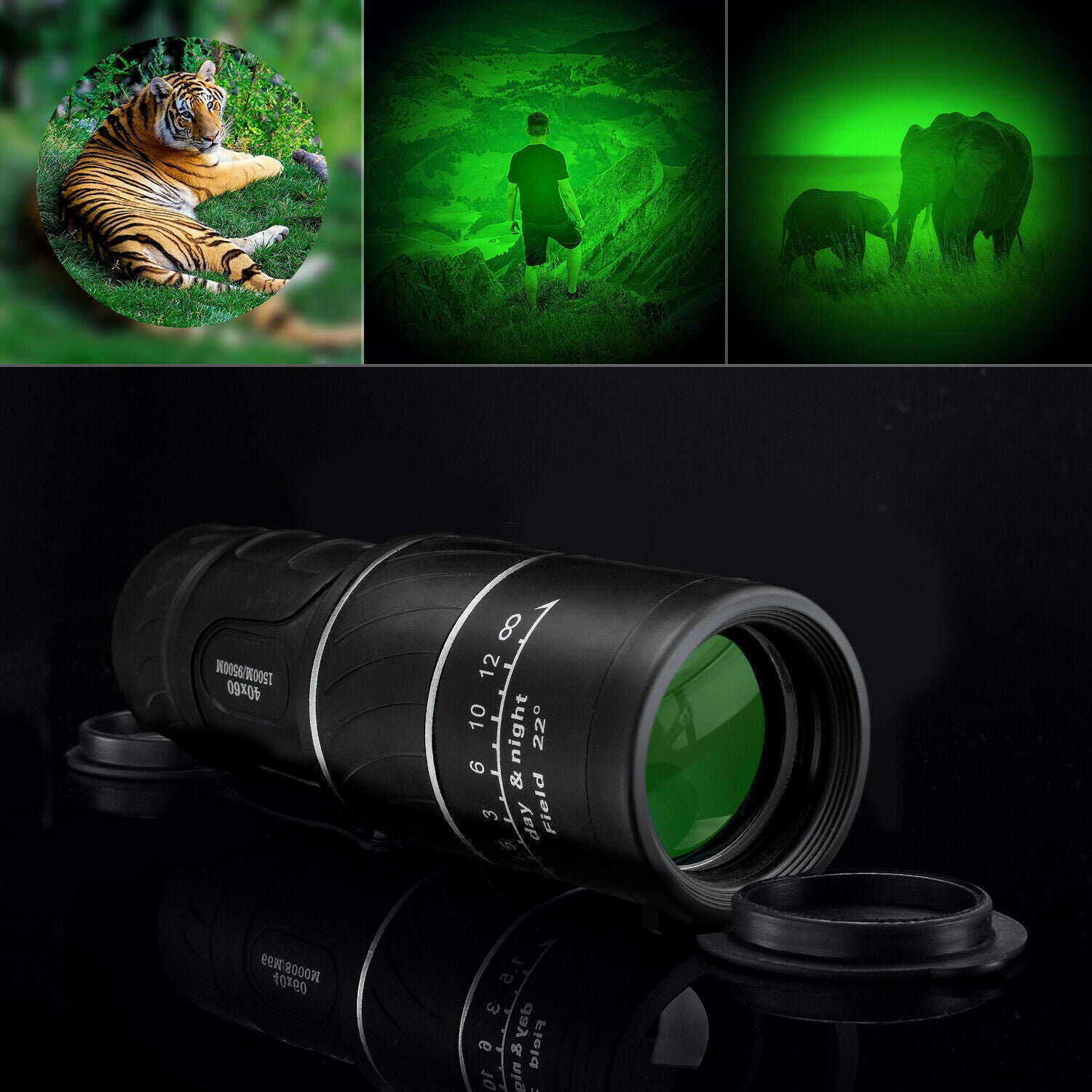 40x60 Day Night Vision HD Optical Monocular Hunting Camping Handheld Telescope Life Waterproof, Anti-Fog Monocular Suitable For Observing Nature Animals - Big Dog Sporting Goods