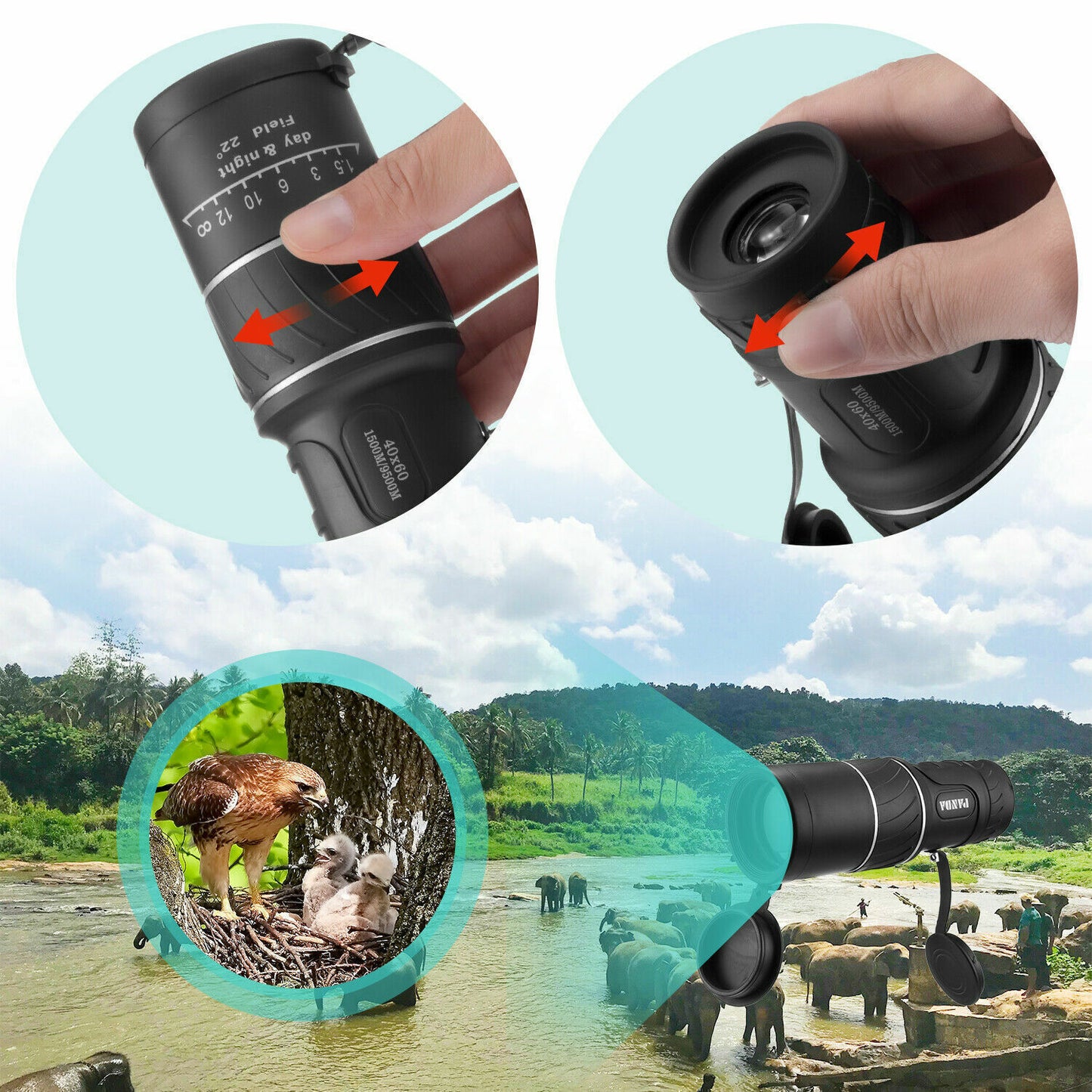 40x60 Day Night Vision HD Optical Monocular Hunting Camping Handheld Telescope Life Waterproof, Anti-Fog Monocular Suitable For Observing Nature Animals - Big Dog Sporting Goods